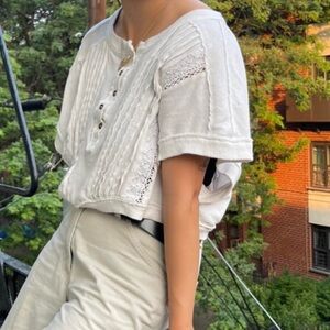 Free People Henley Short Sleeve Blouse